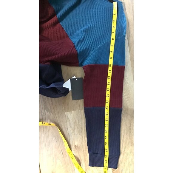 Univibe Colorblock Long Sleeve Crewneck Waffle Knit Shirt XL Cotton/Polyester Bl - Picture 5 of 7